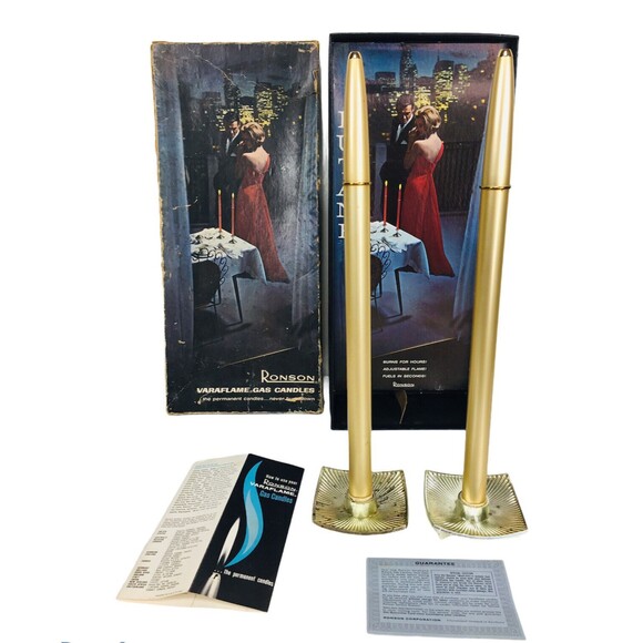 Vintage Other - Vintage MCM Ronson Veraflames Gold Gas Candles with Stands in Original Box